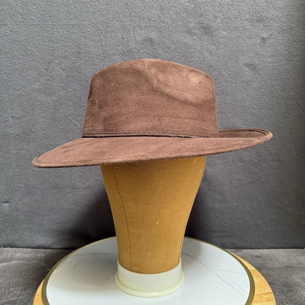 Vintage Brown Faux Suede Fedora Hat Medium Unisex Western Outback Made in Mexico